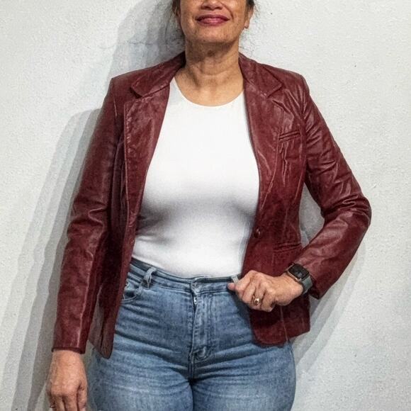 Split End Ltd. Red Leather 70's Vintage Jacket Sz 9 - Picture 1 of 10
